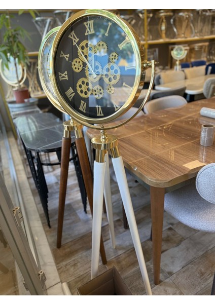 Tripod Ayaklı Dekoratif Saat Çarklı Gold-Beyaz fırsatları