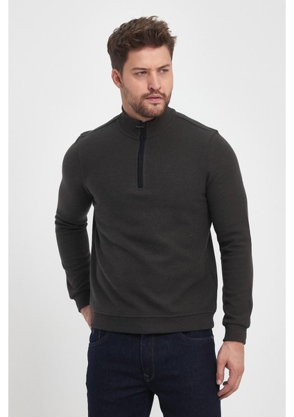 Erkek Uzun Kışlık Dik Yaka Fermuarlı Siyah Sweatshirt fiyatları