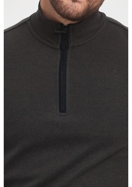 Erkek Uzun Kışlık Dik Yaka Fermuarlı Siyah Sweatshirt modelleri