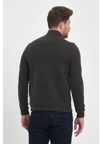 Erkek Uzun Kışlık Dik Yaka Fermuarlı Siyah Sweatshirt indirimleri