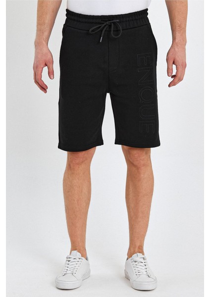 Erkek Lastikli Baskılı Cepli Klasik Kısa Siyah Şort fiyatları