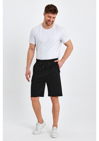 Erkek Lastikli Baskılı Cepli Klasik Kısa Siyah Şort modelleri