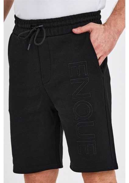 Erkek Lastikli Baskılı Cepli Klasik Kısa Siyah Şort fırsatları