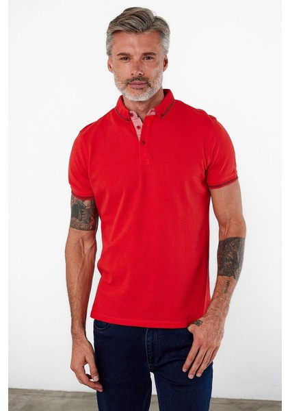 Erkek Dar Basic Polo Yaka Kısa Kol Düz Tarçın Tişört