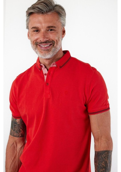 Erkek Dar Basic Polo Yaka Kısa Kol Düz Tarçın Tişört modelleri