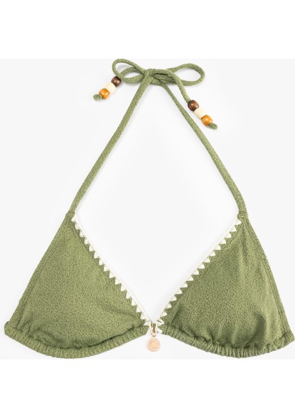 Astarlı Kroşe Detaylı Boncuklu Üçgen Bikini Üstü