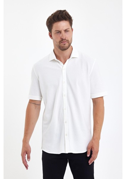 Erkek Polo Yaka Kısa Kollu Düğmeli Bol Bakır Gömlek