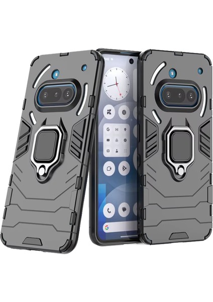 Nothing Phone 3A ile Uyumlu Batman Serisi Yüzük Standlı Armor Kılıf - Siyah AL3349