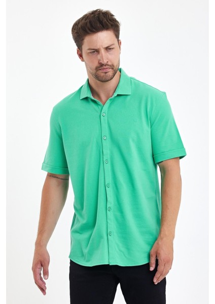 Erkek Polo Yaka Kısa Kollu Düğmeli Bol Bakır Gömlek