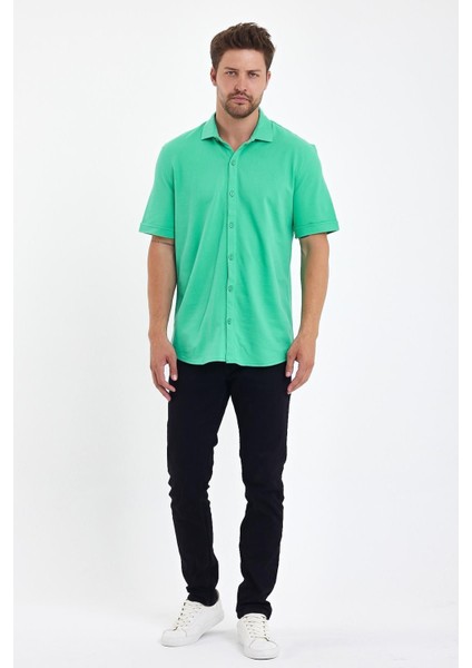 Erkek Polo Yaka Kısa Kollu Düğmeli Bol Bakır Gömlek modelleri