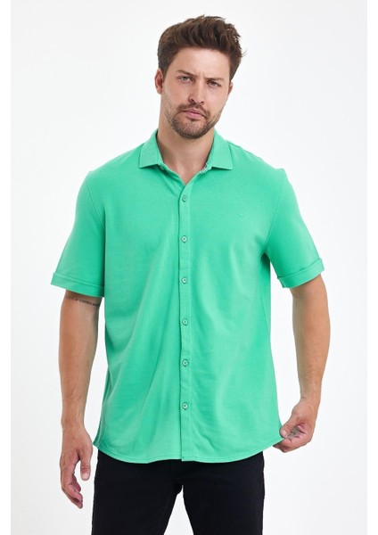 Erkek Polo Yaka Kısa Kollu Düğmeli Bol Bakır Gömlek fırsatları