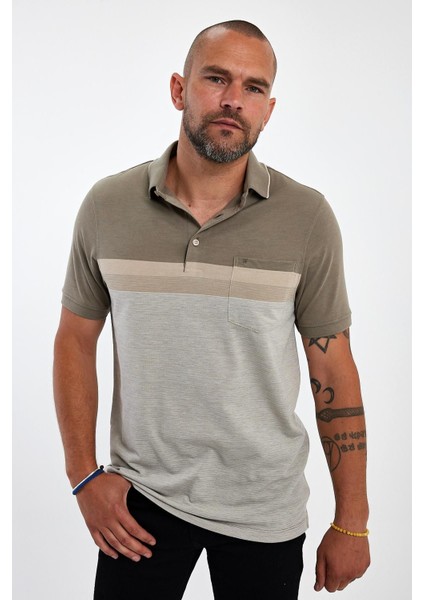 Erkek Polo Yaka Uzun Cepli Kısa Kol Basic Haki Tişört