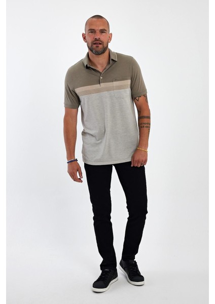 Erkek Polo Yaka Uzun Cepli Kısa Kol Basic Haki Tişört fiyatları