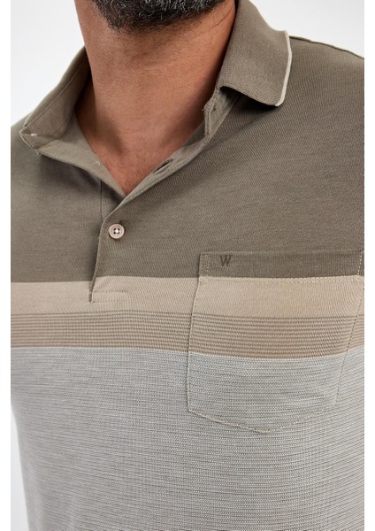 Erkek Polo Yaka Uzun Cepli Kısa Kol Basic Haki Tişört modelleri