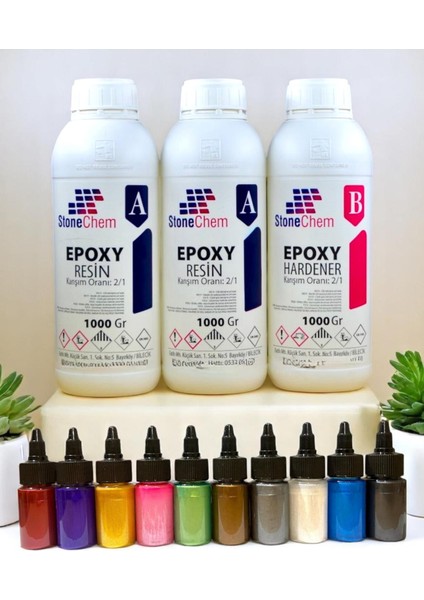 Ultra Şeffaf Parlak Epoksi Reçine 3 kg + 10 Renk Sıvı Sedefli Pigment Seti