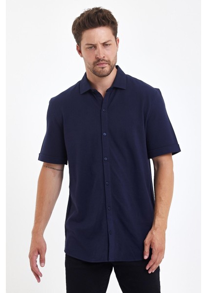 Erkek Polo Yaka Kısa Kollu Düğmeli Bol Bakır Gömlek