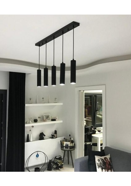 Mylights Retro Rustik Sıralı Masa Üstü Beşli Sarkıt Avize GU10 LED Ampul. Gün Isigi Dahildir