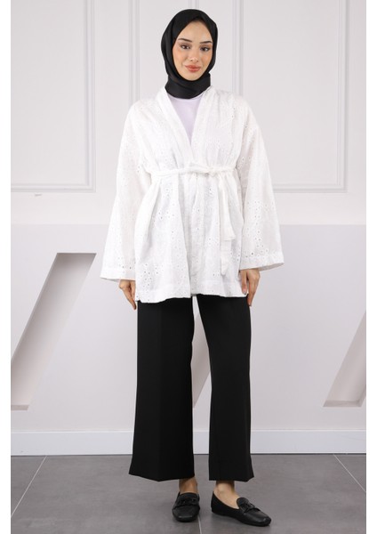 Ekru Bel Kuşaklı Kimono fiyatları