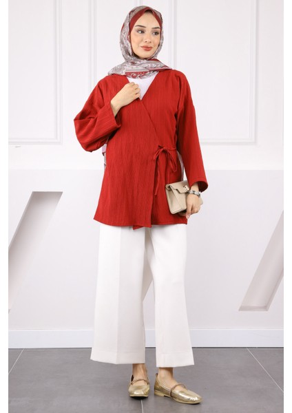 Bordo Yan Bağlamalı Kimono modelleri