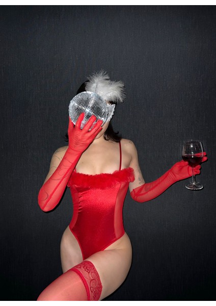 Kırmızı Tüllü Transparan Bodysuit fiyatları