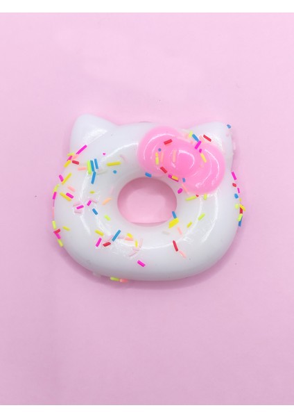Fiyonklu Donut Taba Squishy Kedi Pati Sıkma 7 cm Pullu Pati Sukuşi - Pembe