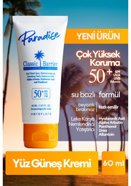 Yüz Güneş Kremi 50 Spf Leke Karşıtı, Nemlendirici, Yatıştırıcı - Paradise