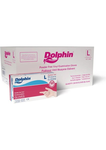 Beyaz Vinil Eldiveni Pudrasız L 100 Adet x 20 Paket - Koli