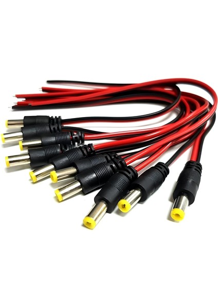 5.5x2.1 mm Erkek Dc Adaptör Kablosu 20 cm (100 Adet) - 12V Kamera LED Uyumlu Güç Kablosu