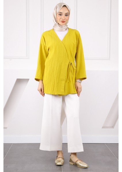 Yağ Yeşili Yan Bağlamalı Kimono fiyatları