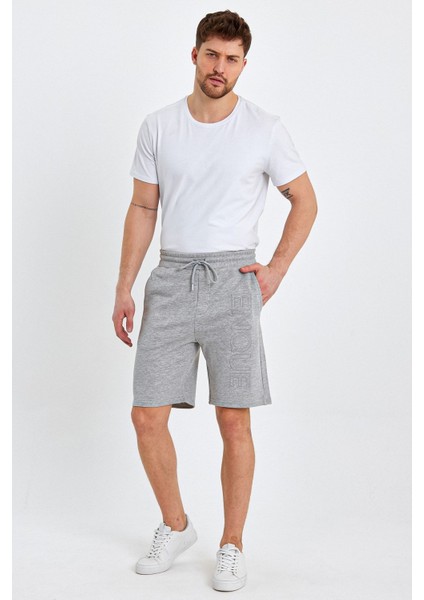 Erkek Lastikli Baskılı Cepli Klasik Kısa Siyah Şort