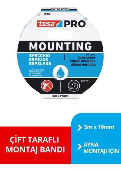Çift Taraflı Montaj Bandı - Tesa Pro 66952 Ayna Montaj Bandı, 5m x 19MM