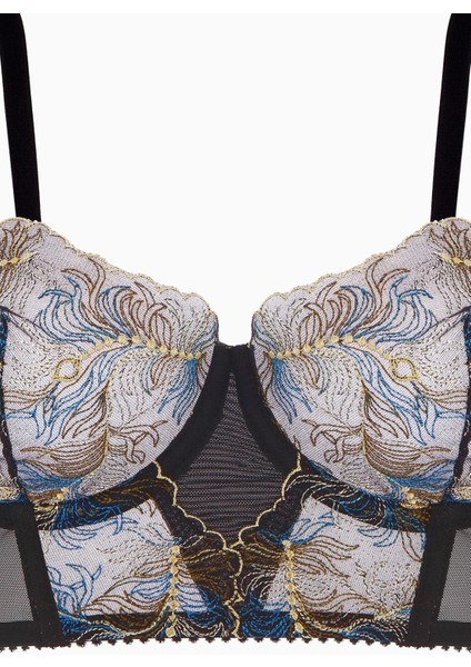 Fashion 2586 Siyah Simli Tül Kumaş Kapsız Brodeli Büstiyer Sütyen fırsatları