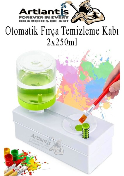 Otomatik Fırça Temizleme Kabı 1 Adet 2X250 ml Plastik Hazneli Boya Fırçası Temizleme ve Yıkama Kutusu