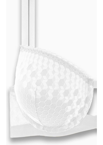Çapraz Lastik Detaylı Dantelli Dekolte Sütyen - Double Push Up - Fashion - 2510 - Ekru