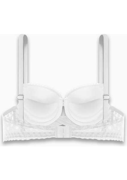 Çapraz Lastik Detaylı Dantelli Dekolte Sütyen - Double Push Up - Fashion - 2510 - Ekru