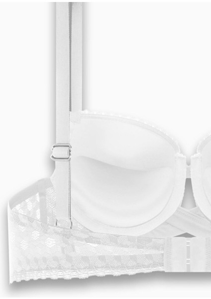 Çapraz Lastik Detaylı Dantelli Dekolte Sütyen - Double Push Up - Fashion - 2510 - Ekru