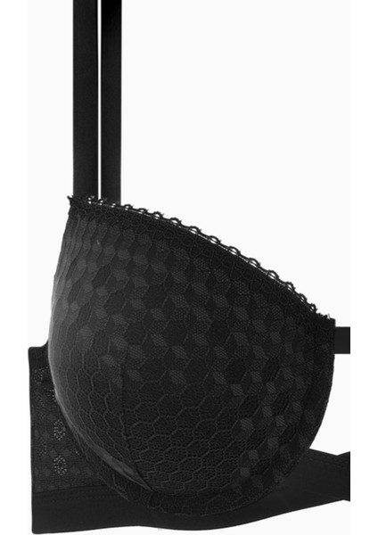 Çapraz Lastik Detaylı Dantelli Dekolte Sütyen - Double Push Up - Fashion - 2510 - Siyah fiyatları