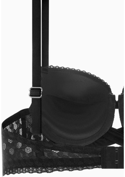 Çapraz Lastik Detaylı Dantelli Dekolte Sütyen - Double Push Up - Fashion - 2510 - Siyah fırsatları