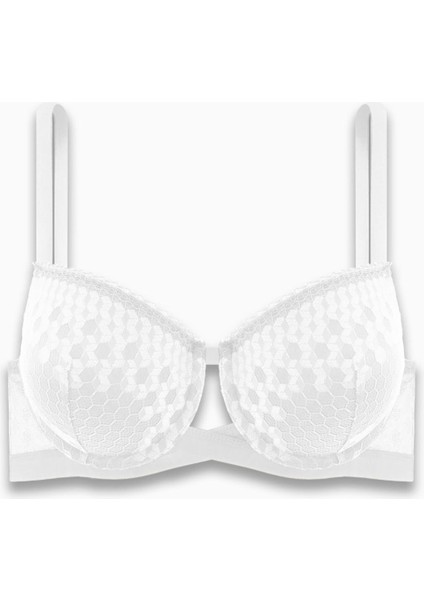 Çapraz Lastik Detaylı Dantelli Dekolte Sütyen - Double Push Up - Fashion - 2510 - Ekru