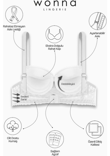 Çapraz Lastik Detaylı Dantelli Dekolte Sütyen - Double Push Up - Fashion - 2510 - Ekru indirimleri