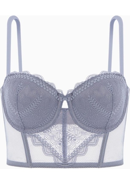 Rosali Dantelli Büstiyer Sütyen - Soft Push Up, Dolgulu - Fashion - 2501 - Gri