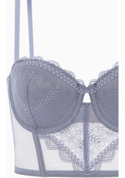 Rosali Dantelli Büstiyer Sütyen - Soft Push Up, Dolgulu - Fashion - 2501 - Gri modelleri
