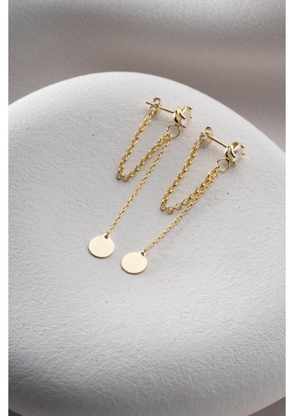 925 Ayar Gümüş Gold Kaplama 5 mm Tektaş Sallantılı Zincir Sade Yuvarlak Model Küpe indirimleri