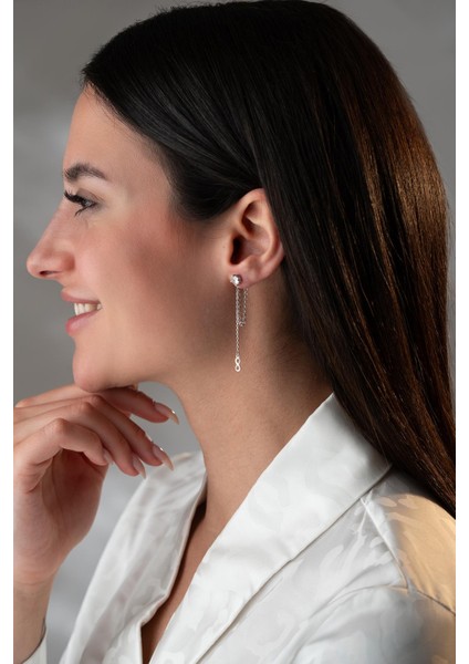 925 Ayar Gümüş Rodyum Kaplama 5 mm Tektaş Sallantılı Zincir Sonsuzluk Model Küpe modelleri