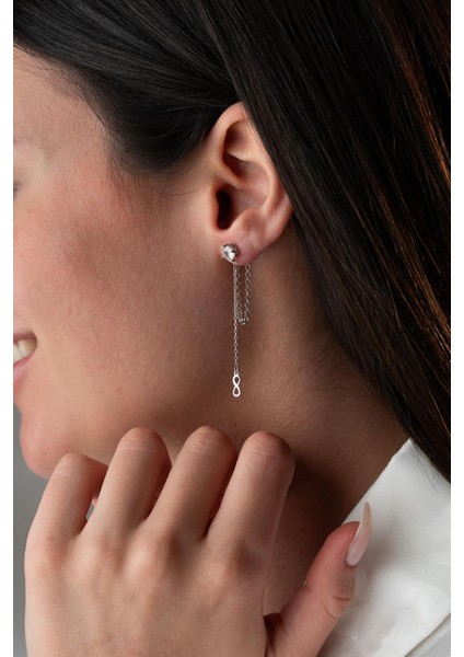 925 Ayar Gümüş Rodyum Kaplama 5 mm Tektaş Sallantılı Zincir Sonsuzluk Model Küpe indirimleri