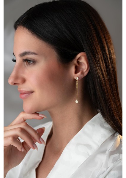 925 Ayar Gümüş Gold Kaplama 5 mm Tektaş Sallantılı Zincir Zirkon Taşlı Yıldız Küpe fırsatları