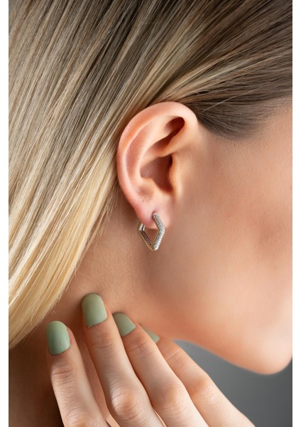 925 Ayar Gümüş Rodyum Kaplama Zirkon Taşlı Kübik Tasarım Küpe fiyatları