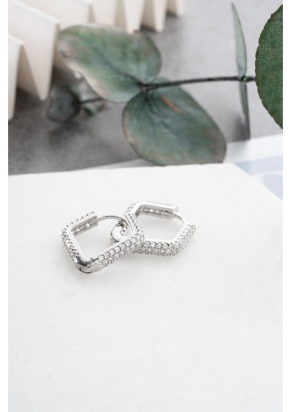 925 Ayar Gümüş Rodyum Kaplama Zirkon Taşlı Kübik Tasarım Küpe modelleri