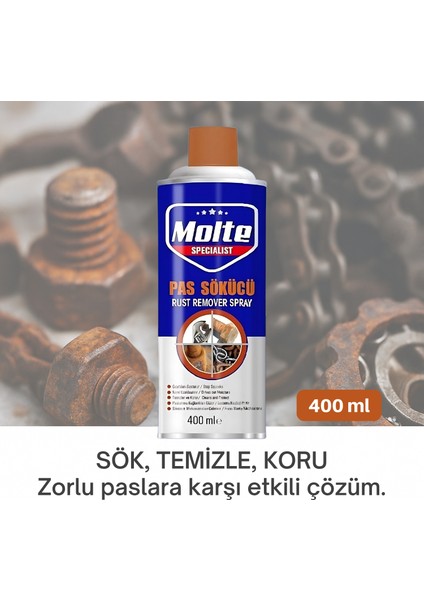 400ML Endüstriyel Pas Sökücü Sprey – Motor Blokları, Metal Parçalar ve Oto Sanayi Için Güçlü Pas Çözücü Bakım Formülü