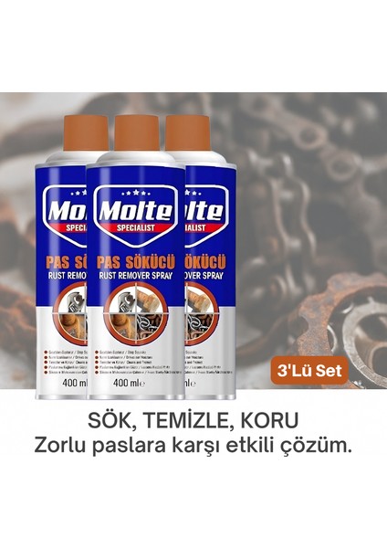 400ML 3’lü Güçlü Pas Sökücü Sprey Seti – Sanayi Makineleri, Motor Parçaları ve Zincirlerde Yüksek Performanslı Temizlik